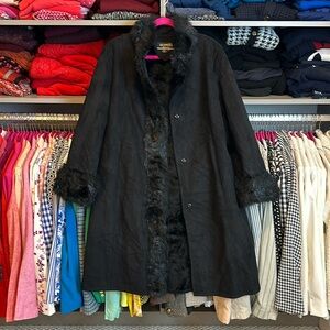 Novelti black faux suede and fur coat size L